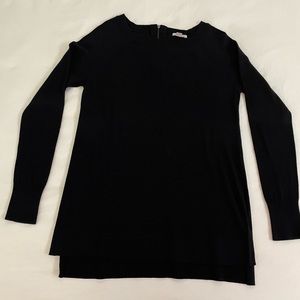 Halcyon Black Sweater, Zip@back, Side-Body Slits, Tapered Arm, Medium